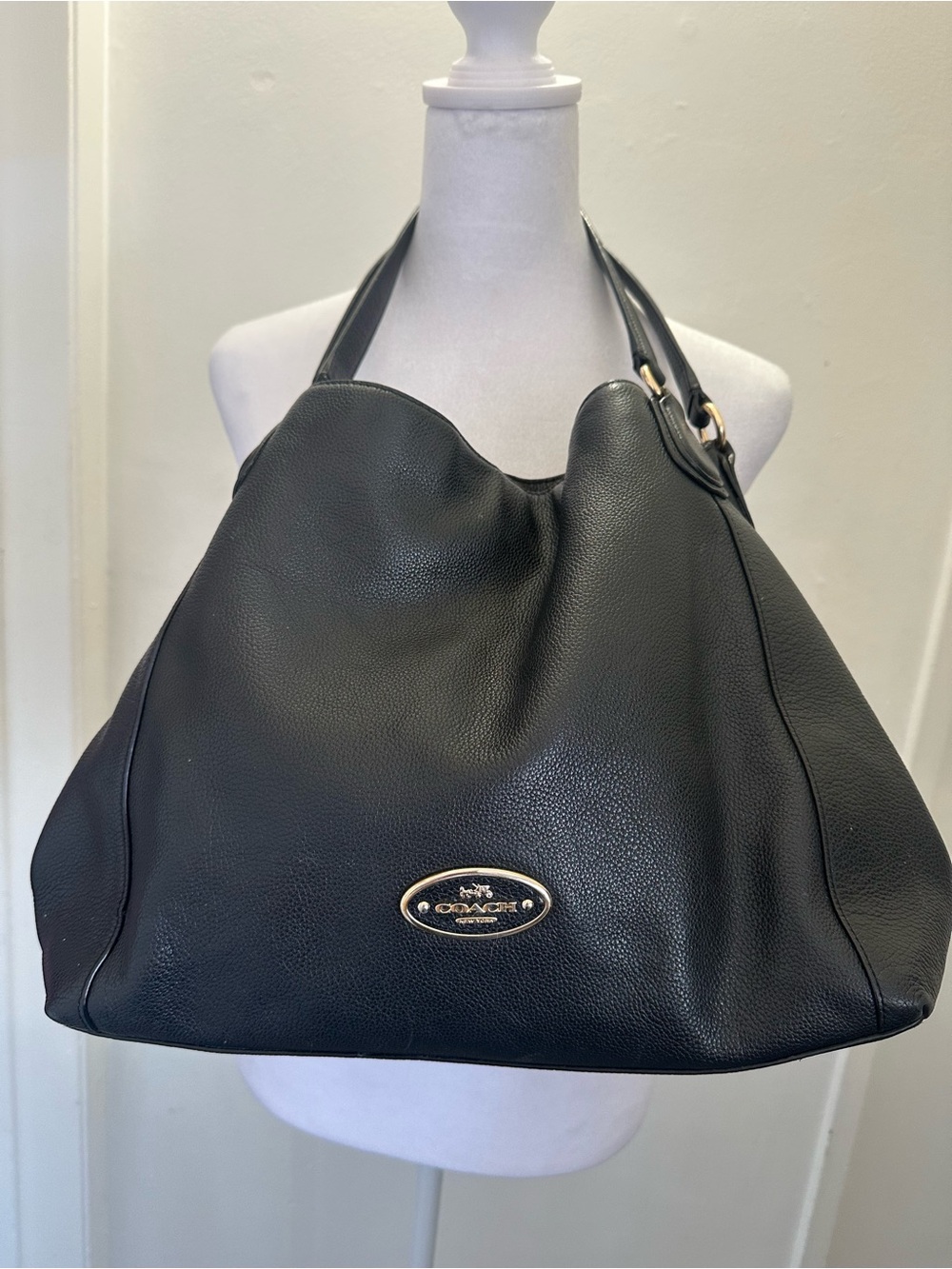 Coach Edie 31 Black Pebbled Leather Shoulder Bag Hobo